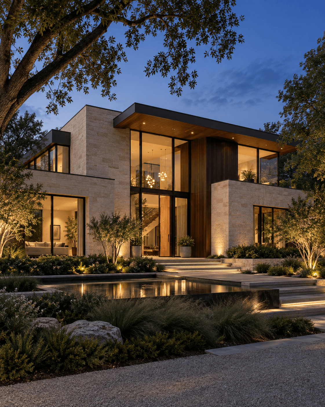 Modern luxury house at twilight